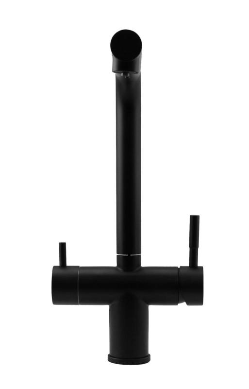 Pure.Sink Elite Steel Clear-S Mat sort 3-vejs køkkenarmatur med udtrækkelig tud og filtreret vand PS8120-10
