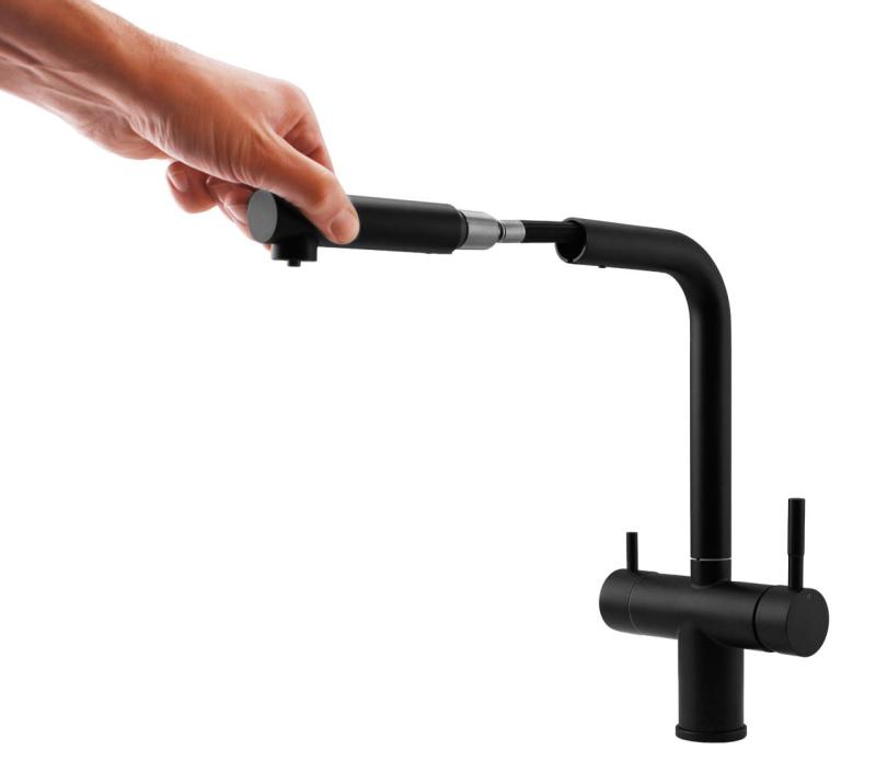 Pure.Sink Elite Steel Clear-S Mat sort 3-vejs køkkenarmatur med udtrækkelig tud og filtreret vand PS8120-10