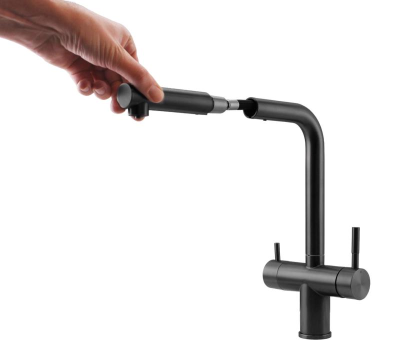 Pure.Sink Elite Steel Clear-S PVD gunmetal 3-vejs Køkkenhane med Udtrækkelig Tud og Filtreret Vand PS8120-61