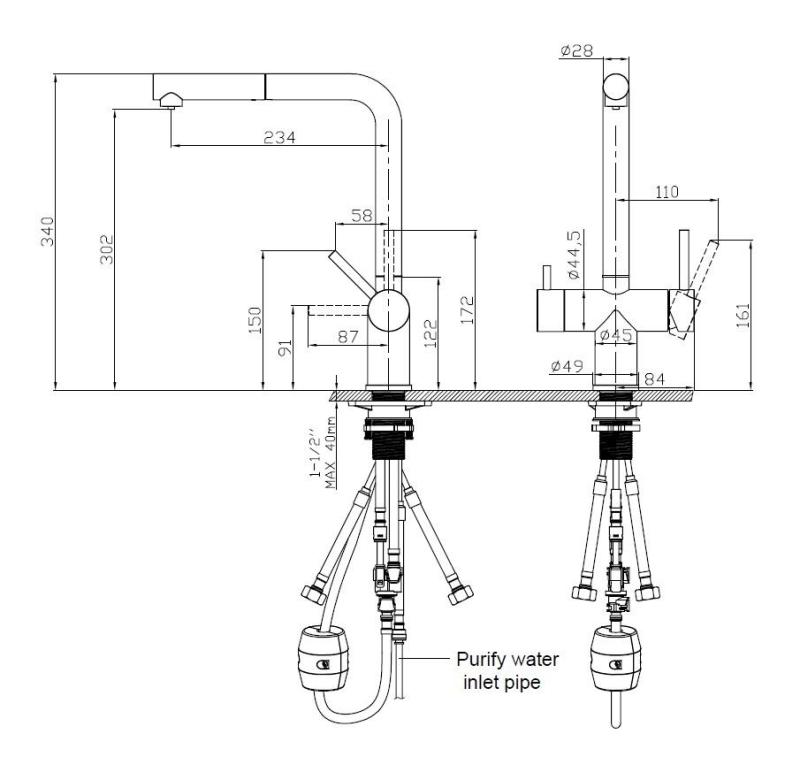 Pure.Sink Elite Stål Clear-S PVD Kobber 3-vejs Køkkenhane med Udtrækkelig Tud og Filtreret Vand PS8120-62
