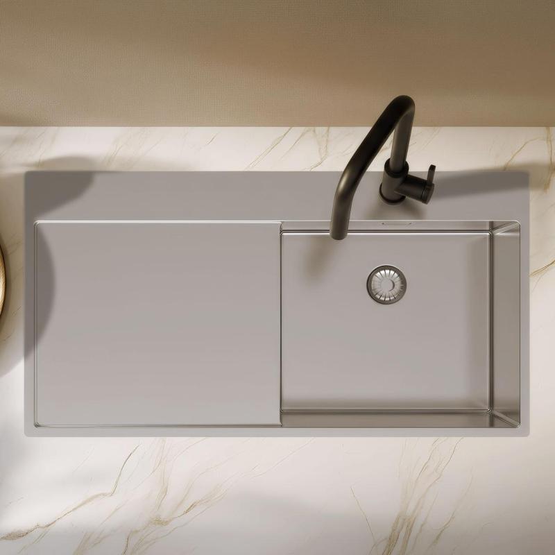 Pure.Sink Exclusivo Rustfri vask med afdrypningsområde 100x52 cm Tapwing til højre PEX47100RT-02