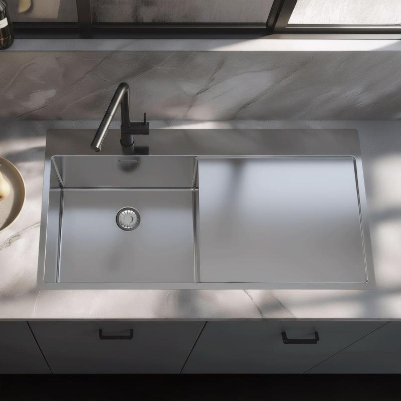 Pure.Sink Exclusivo Rustfri vask med afdrypningsområde 100x52 cm Tapwing venstre PEX47100LT-02