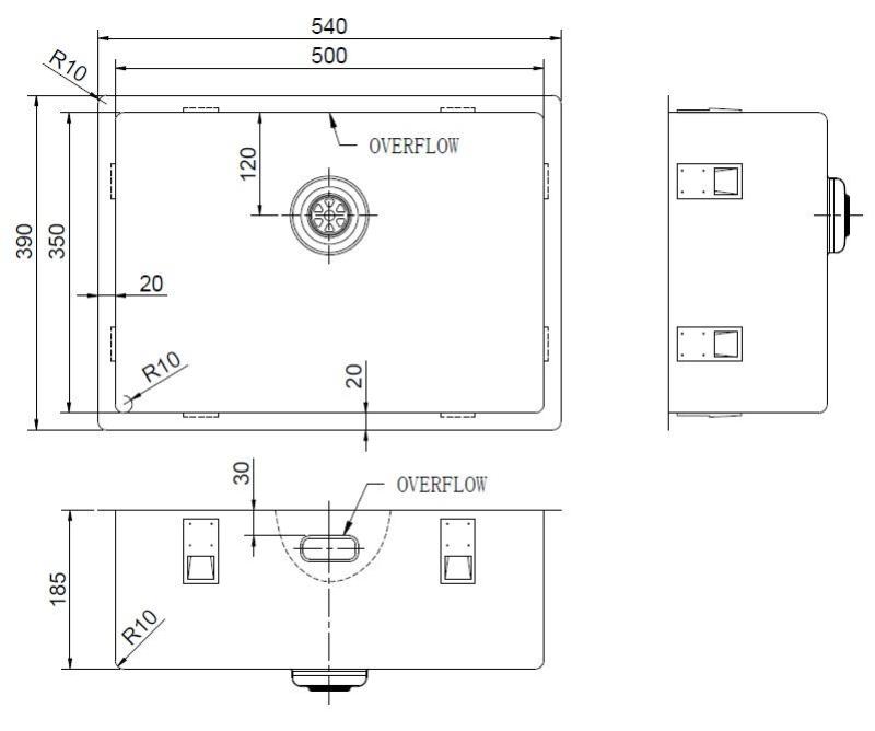 Pure.Sink Exclusivo Speciel 35 cm lang rustfri stålvask 50 x 35 cm 10 mm radius PEX5035-02