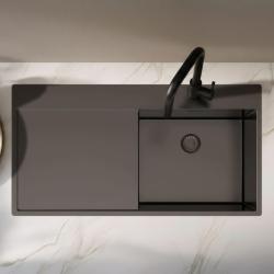 Pure.Sink Exclusivo Gun metal vask med afdrypningsområde 100x52 cm Tapwing højre PEX47100RT-61