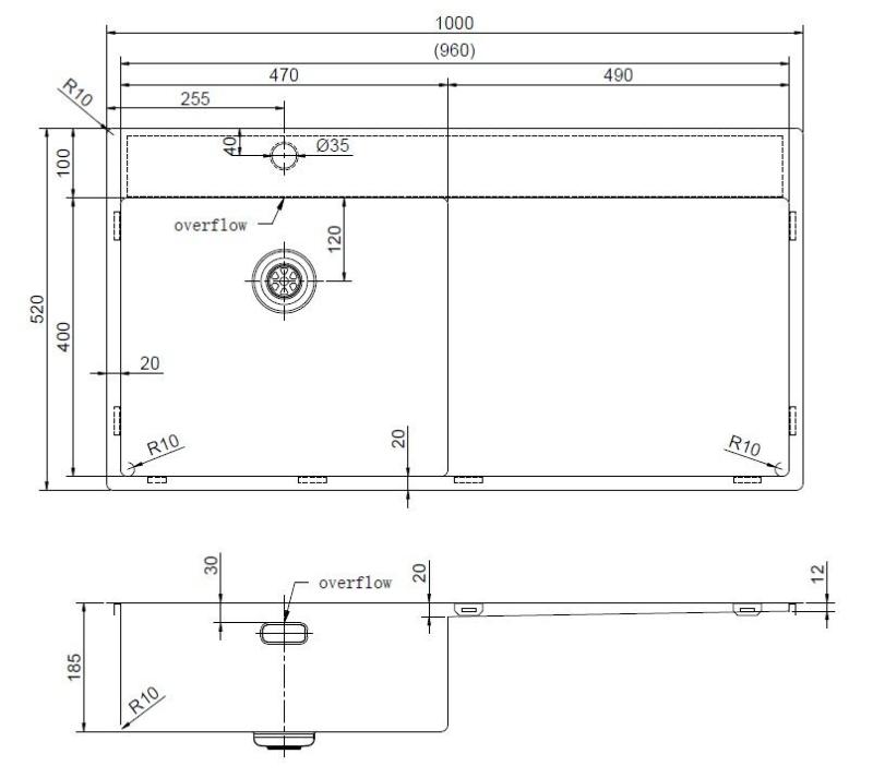 Pure.Sink Exclusivo Gun metal vask med afdrypningsplade 100x52 cm Tapwing venstre PEX47100LT-61