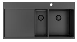 Pure.Sink Exclusivo Gun metal 1,5  vask med afdrypningsplade 100x52 cm Tapwing højre PEX3418100RT-61