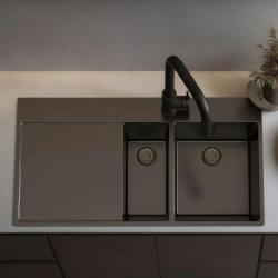 Pure.Sink Exclusivo Gun metal 1,5  vask med afdrypningsplade 100x52 cm Tapwing højre PEX3418100RT-61