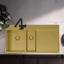 Pure.Sink Exclusivo Guld 1,5  vask med dræbningsområde 100x52 cm Tapwing venstre PEX3418100LT-60