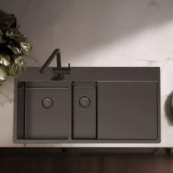 Pure.Sink Exclusivo Gun metal 1,5  vask med afdrypningsplade 100x52 cm Tapwing venstre PEX3418100LT-61