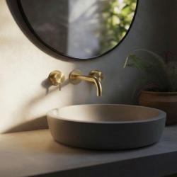 Waterevolution Flow 3-huls indbygget håndvaskarmatur PVD hvidguld med udløb 15 cm T1163FWGE-15