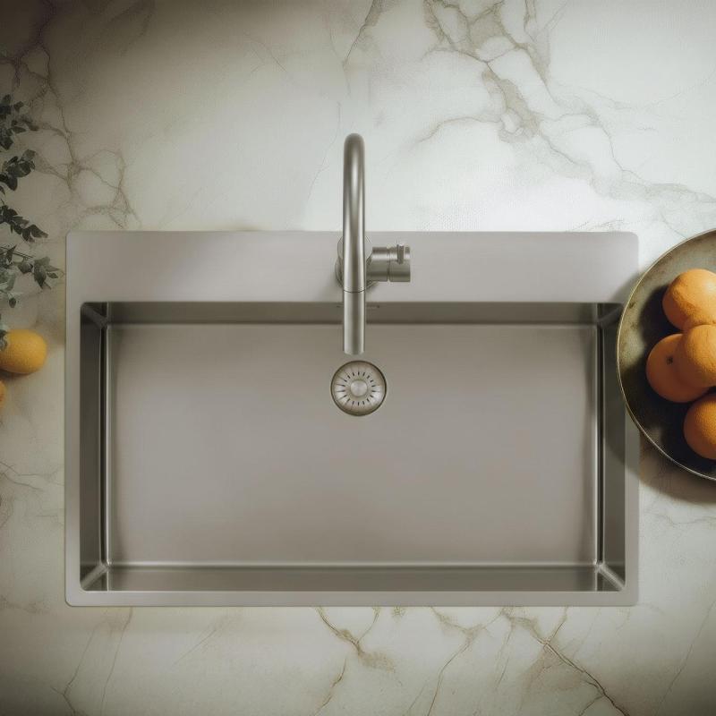 Pure.Sink Exclusivo Rustfrit stål, stort vaskebassin 75 x 40 cm Tapwing med hul til vandhane PEX7540T-02