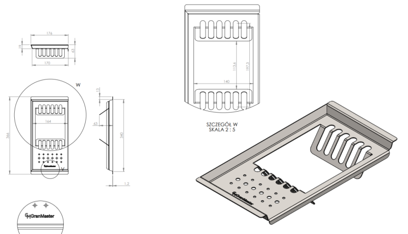 Massimo tilbehørsbakke, sort mat, 366 x 176 x 63 mm