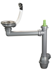 Ausmann Afløbsæt i rustfrit stål med rund overløb inkl. siphon til enkelt vask 1208972186