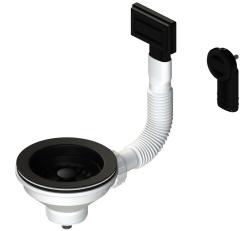 Pure.Sink Universal kurvpropsæt Mat Sort, afløbsæt vask inkl. overløb rund og rektangulær WSTMAN-31