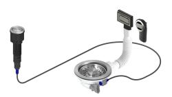 Pure.Sink Universal Rustfrit stål afløbssæt inklusive trykknap-vask med prop, plus rektangulær og rund overløb WSTAUT-02