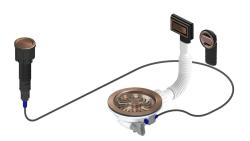 Pure.Sink Universal Kobber afløbsæt inklusive trykknap-vask med prop, plus rektangulær og rund overløb WSTAUT-62