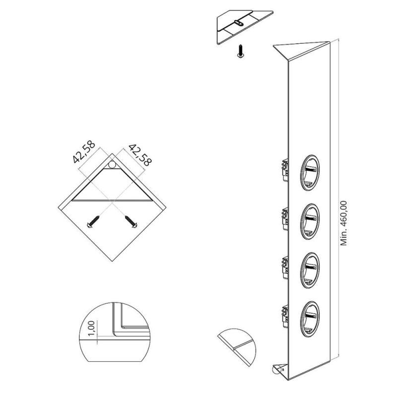 Indux Corner Energi-søjle med 4 stikkontakter Randearde Sort 1208972307