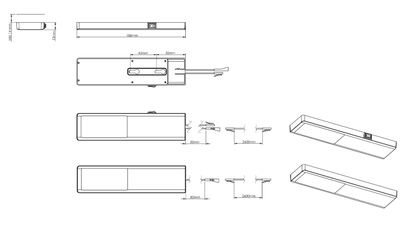 Indux Nivo Køkkenmonteret LED-spot 3 W med centralafbryder Alu-look 1208972333