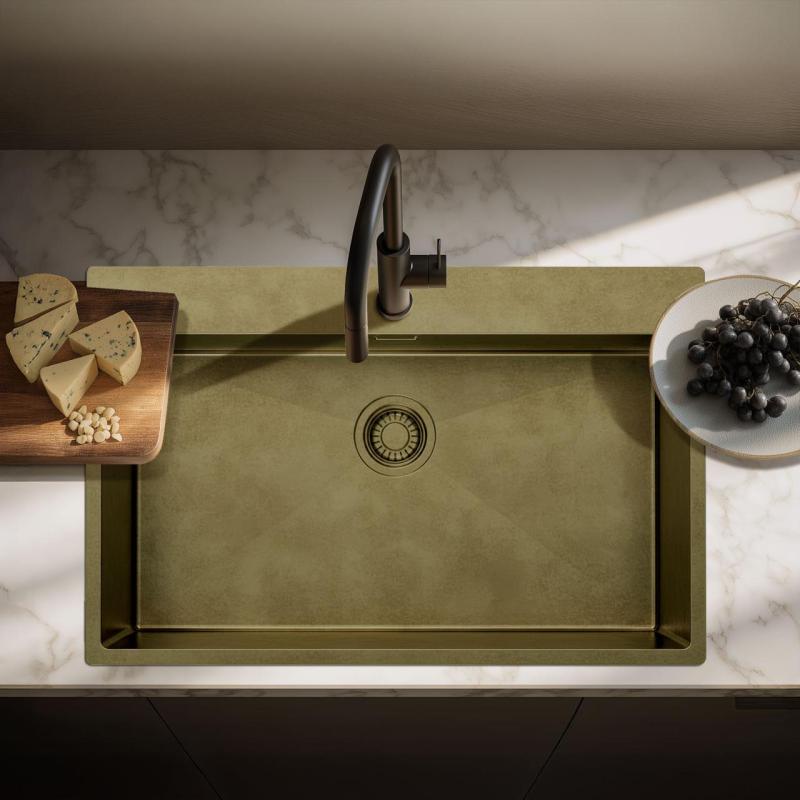 Pure.Sink Luxion Stor PVD antik bronze vask 78x50 cm Tapwing med hul til vandhane og bundrist PLX7850T-64