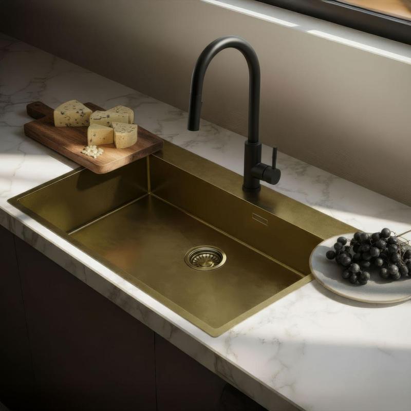 Pure.Sink Luxion Stor PVD antik bronze vask 78x50 cm Tapwing med hul til vandhane og bundrist PLX7850T-64