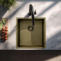 Pure.Sink Luxion PVD Antik bronze vask 36x40 cm undermontering, planmontering og påbygning  med bundhylde PLX3640-64