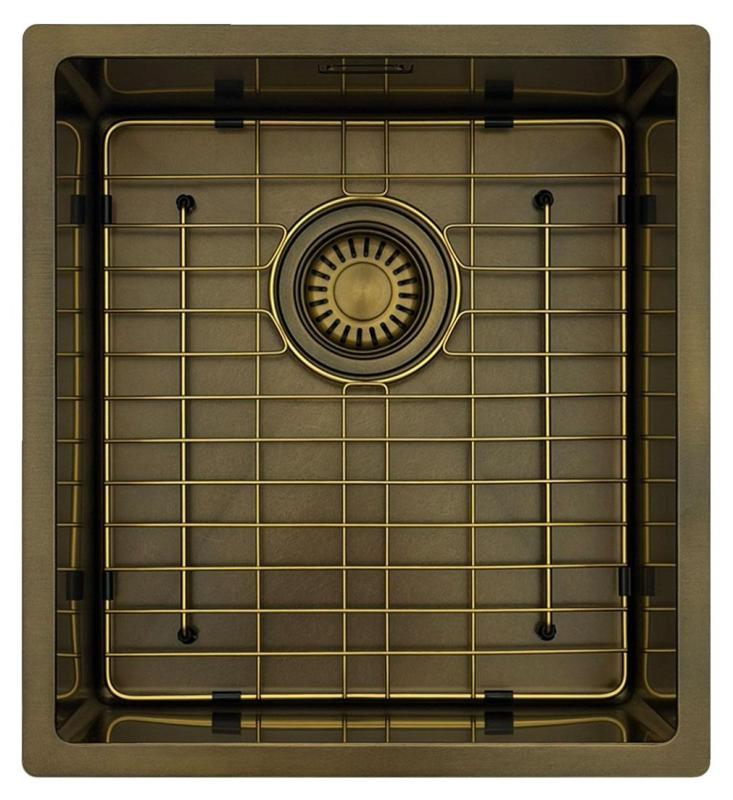 Pure.Sink Luxion PVD Antik bronze vask 36x40 cm undermontering, planmontering og påbygning  med bundhylde PLX3640-64
