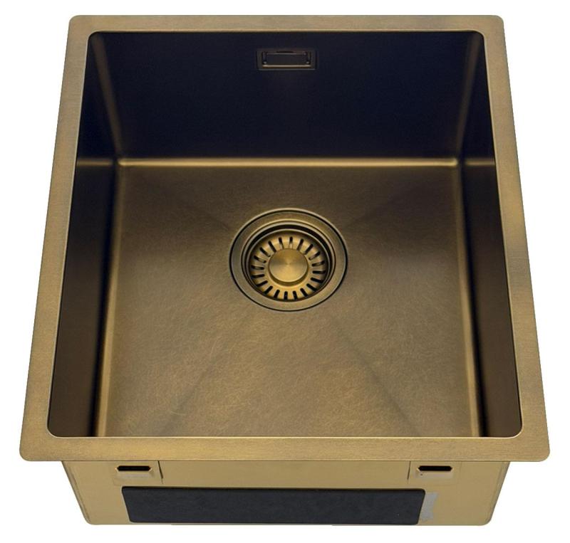 Pure.Sink Luxion PVD Antik bronze vask 36x40 cm undermontering, planmontering og påbygning  med bundhylde PLX3640-64