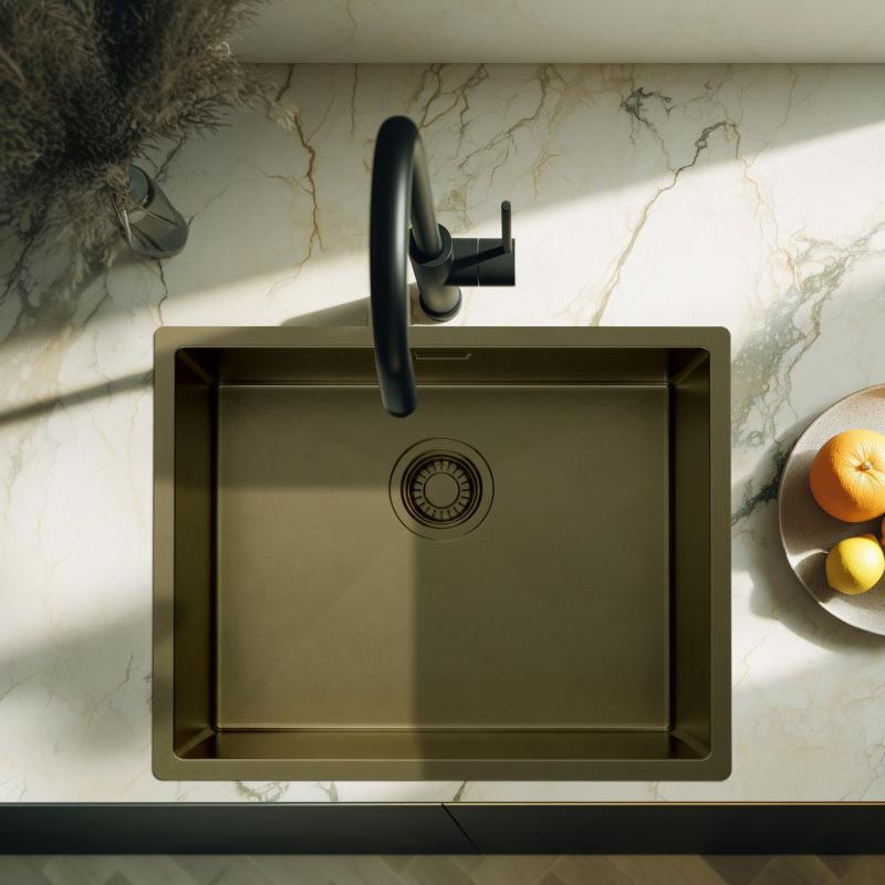 Pure.Sink Luxion PVD Antik bronze vask 50x40 cm undermontering, planmontering og påbygning med bundrist PLX5040-64