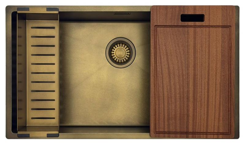 Pure.Sink Luxion Stor PVD antik bronze vask 74x40 cm undermontering, planmontering og overmontering med bundhylde PLX7440-64