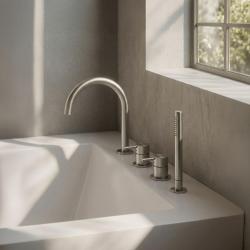 MURO TUA Indbygget badekararmatur med rund udløb og udtrækkelig håndbruser, krom 1208972441