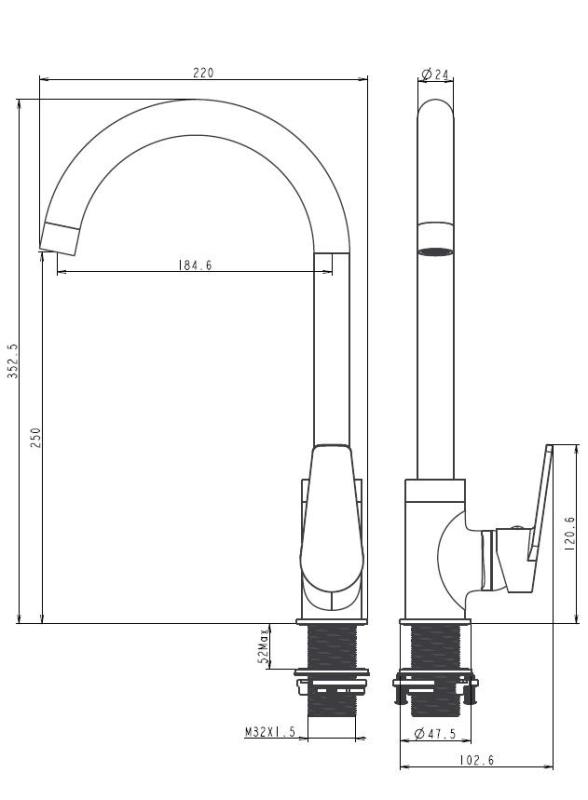 Aquanello Casa Sort køkkenarmatur med ét håndtag BL-1201-CS