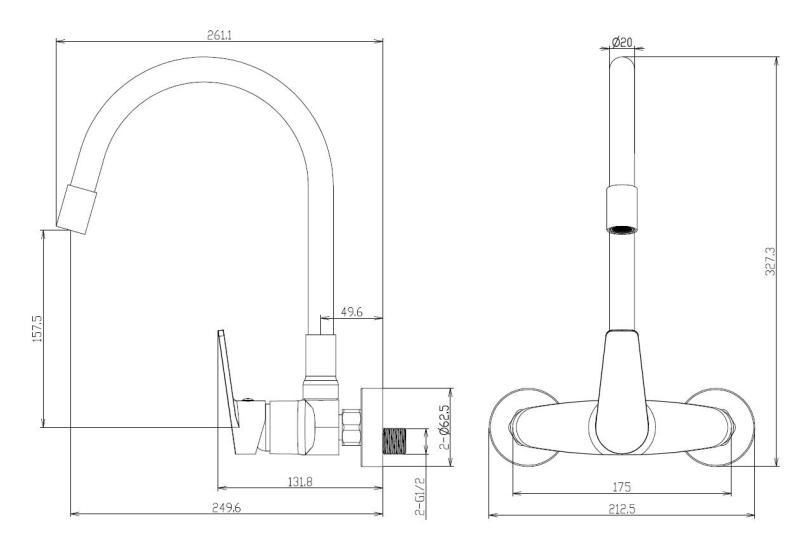Aquanello Casa Vægmonteret køkkenarmatur i sort med høj, fleksibel tud BL-1301-CS