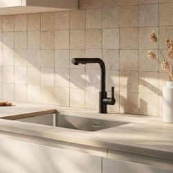 Graniteland Celeste Køkkenarmatur sort med udtrækkelig tud og dobbeltfunktion håndbruser 1208972454