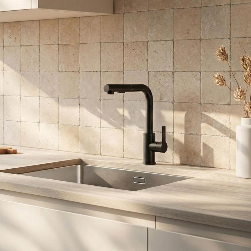 Graniteland Celeste Køkkenarmatur sort med udtrækkelig tud og dobbeltfunktion håndbruser 1208972454