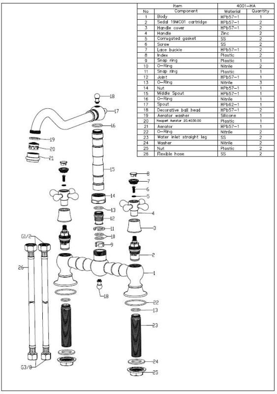 Aquanello Heritage Ascot Klassisk køkkenarmatur i nostalgisk bro-design, sort med krydsgreb, BL-4001-HA