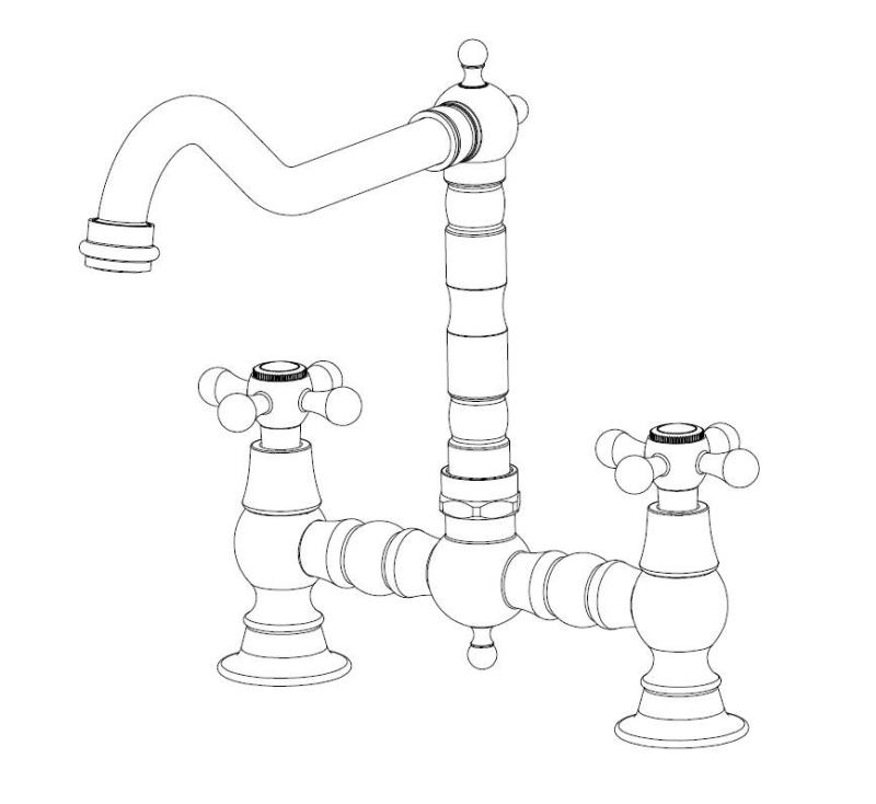 Aquanello Heritage Ascot Klassisk køkkenarmatur i nostalgisk bro-design i rustfrit stål med krydsgreb NB-0011-HM