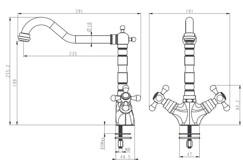 Aquanello Heritage Ascot Klassisk køkken Nostalgisk køkkenarmatur i bronze med vinklet udløb BN-4002-HA