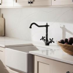 Aquanello Heritage Ascot Klassisk køkkenarmatur i nostalgisk stil, sort med vinklet udløb BL-4002-HA