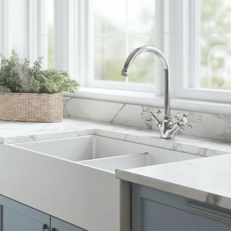 Aquanello Heritage Ascot Klassisk køkken Nostalgisk køkkenarmatur i krom med rund udløb CR-4003-HA