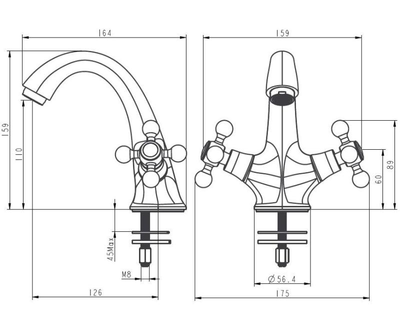 Aquanello Heritage Ascot Klassisk nostalgisk håndvaskarmatur i krom CR-4101-HA