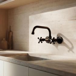 Aquanello Heritage Ascot Klassisk køkkenvægkran med udløb ovenfra, sort BL-4110-HA