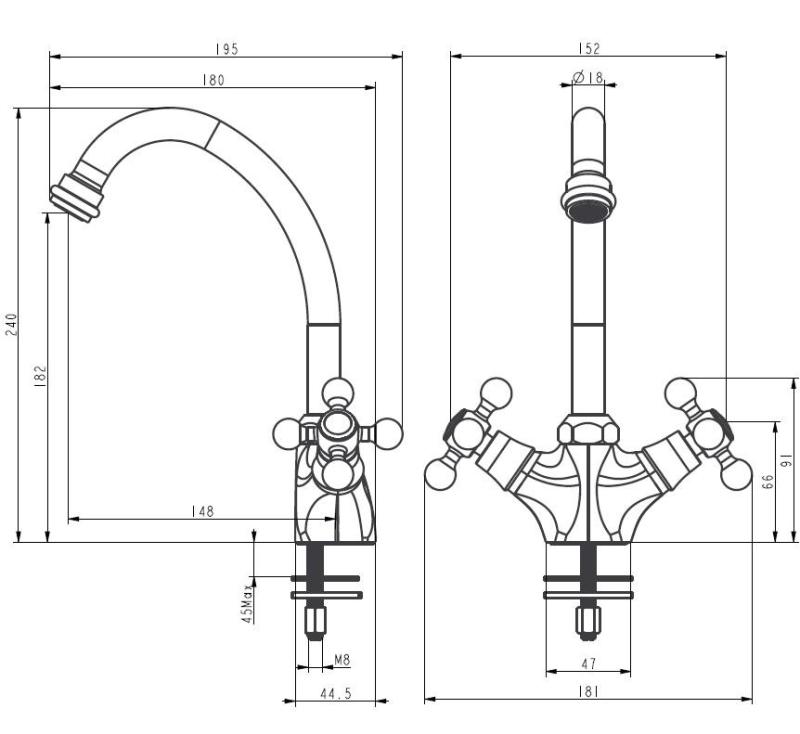 Aquanello Heritage Ascot Klassisk køkken Nostalgisk køkkenarmatur Bronze BN-4004-HA