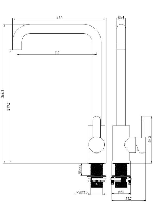 Aquanello Forma Massiv rustfri stål etgrebs køkkenarmatur SS-1001-FM