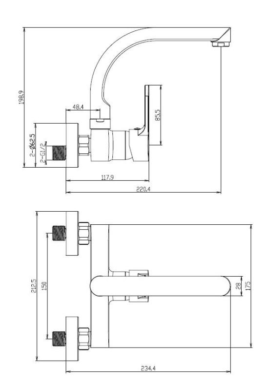 Aquanello Casa Køkkenvægarmatur med udløb ovenfra Sort BL-1003-CS