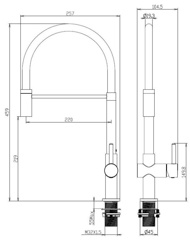 Aquanello Gastro Køkkenarmatur med fleksibelt udløb, sort BL-4400-GT