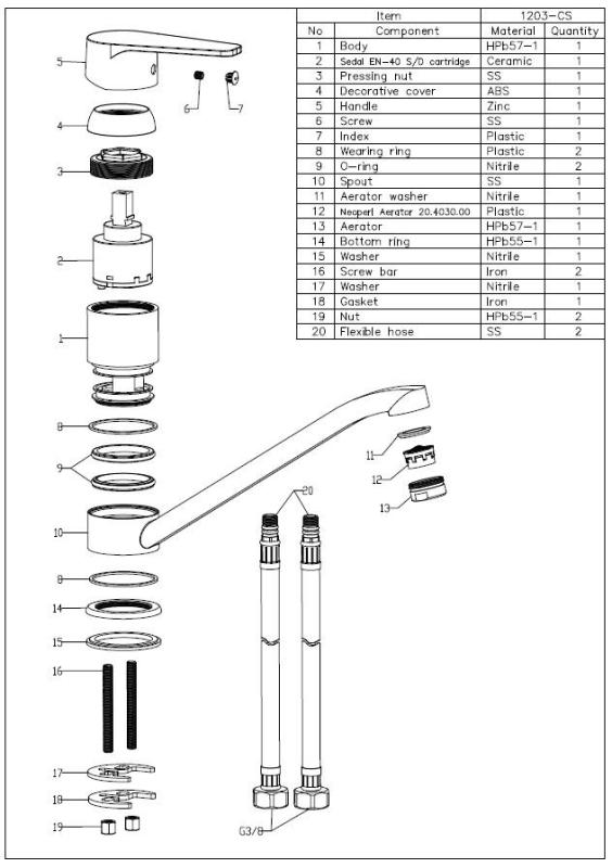 Aquanello Casa Lav køkkenarmatur med et greb, krom CR-1203-CS