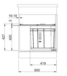 Franke Sorter Solo 60 drejbar affaldssystem til dør, 40 liters affaldsspand med kulfilter 1210307572