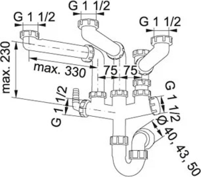 Franke Spazio 3 pladsbesparende køkkenvandlås til 3 vaskekummer 6213